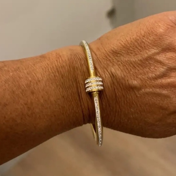 Classic 10k Gold Plated Cz Diamond Bangle bracelet - Picture 10 of 16